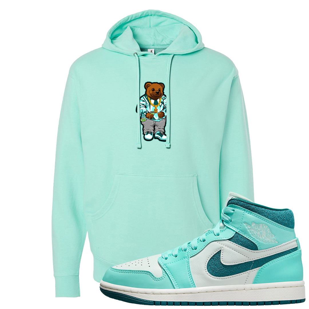 Chenille Teal Aqua Mid 1s Hoodie | Sweater Bear, Mint