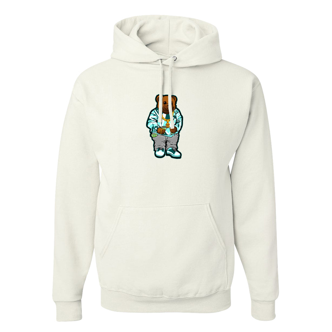 Chenille Teal Aqua Mid 1s Hoodie | Sweater Bear, White