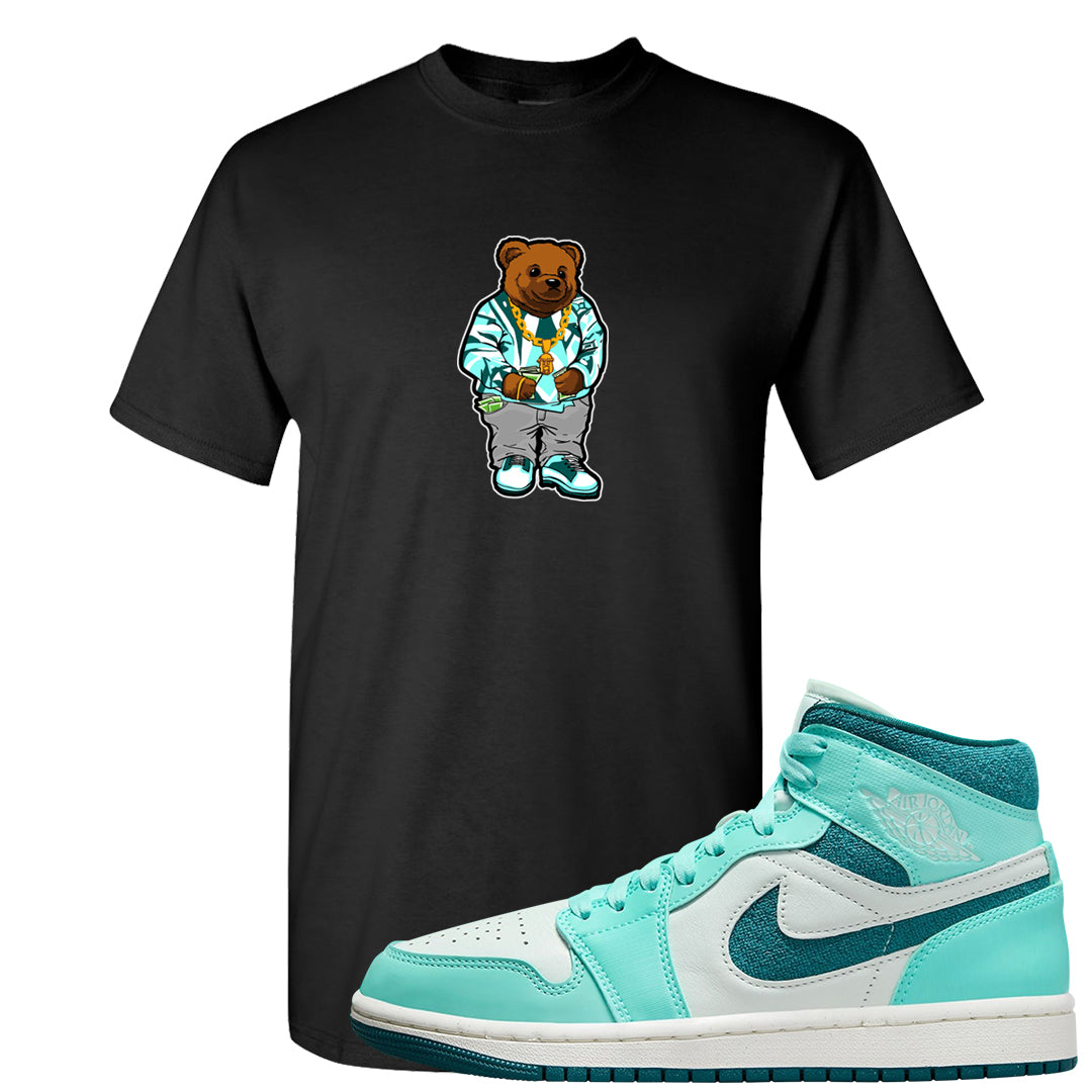 Chenille Teal Aqua Mid 1s T Shirt | Sweater Bear, Black