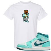 Chenille Teal Aqua Mid 1s T Shirt | Sweater Bear, White