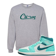 Chenille Teal Aqua Mid 1s Crewneck Sweatshirt | Chiraq, Ash