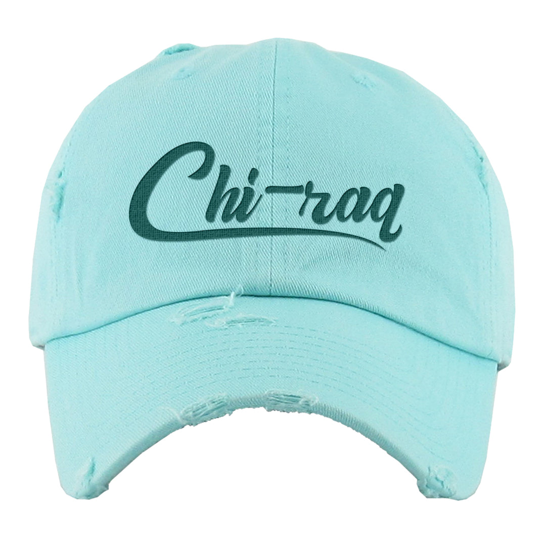 Chenille Teal Aqua Mid 1s Distressed Dad Hat | Chiraq, Mint