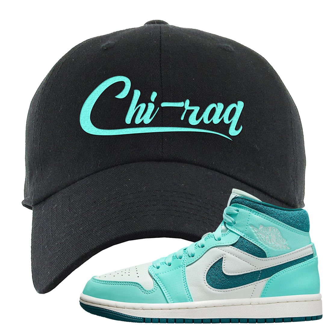 Chenille Teal Aqua Mid 1s Dad Hat | Chiraq, Black