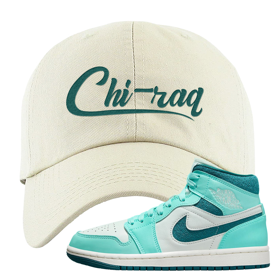 Chenille Teal Aqua Mid 1s Dad Hat | Chiraq, White