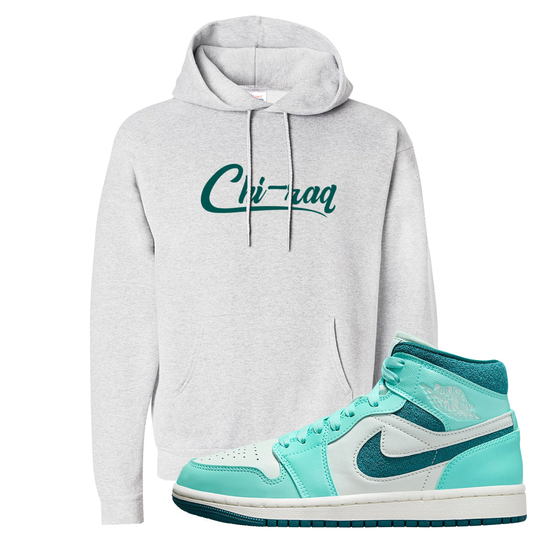 Chenille Teal Aqua Mid 1s Hoodie | Chiraq, Ash