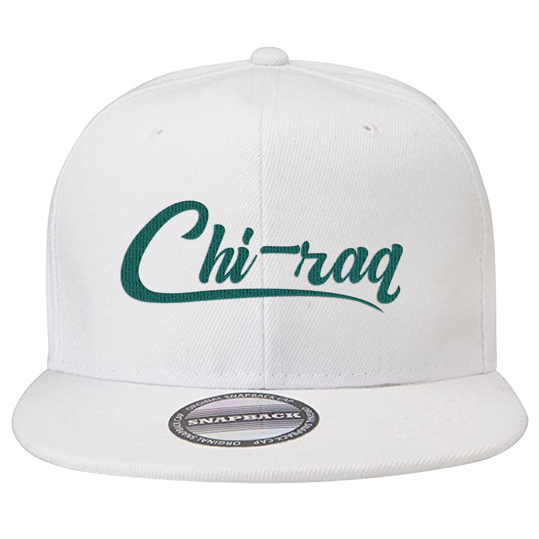 Chenille Teal Aqua Mid 1s Snapback Hat | Chiraq, White