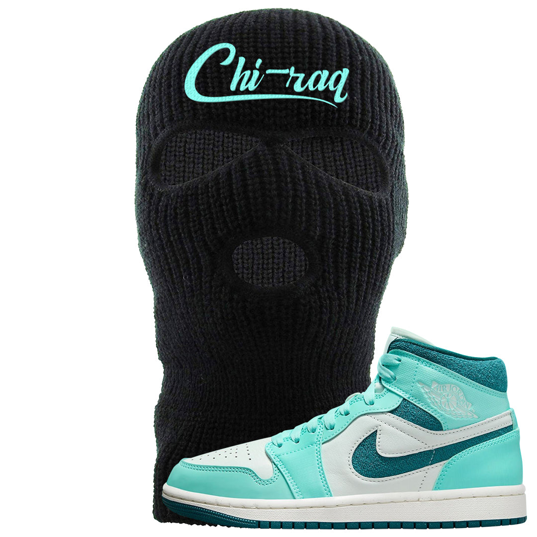 Chenille Teal Aqua Mid 1s Ski Mask | Chiraq, Black