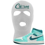 Chenille Teal Aqua Mid 1s Ski Mask | Chiraq, White