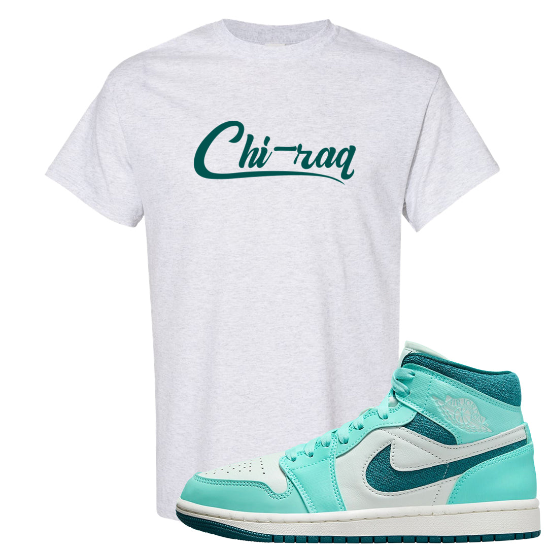 Chenille Teal Aqua Mid 1s T Shirt | Chiraq, Ash