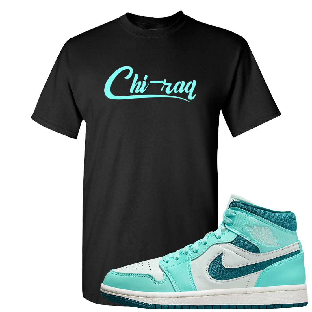 Chenille Teal Aqua Mid 1s T Shirt | Chiraq, Black