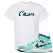 Chenille Teal Aqua Mid 1s T Shirt | Chiraq, White