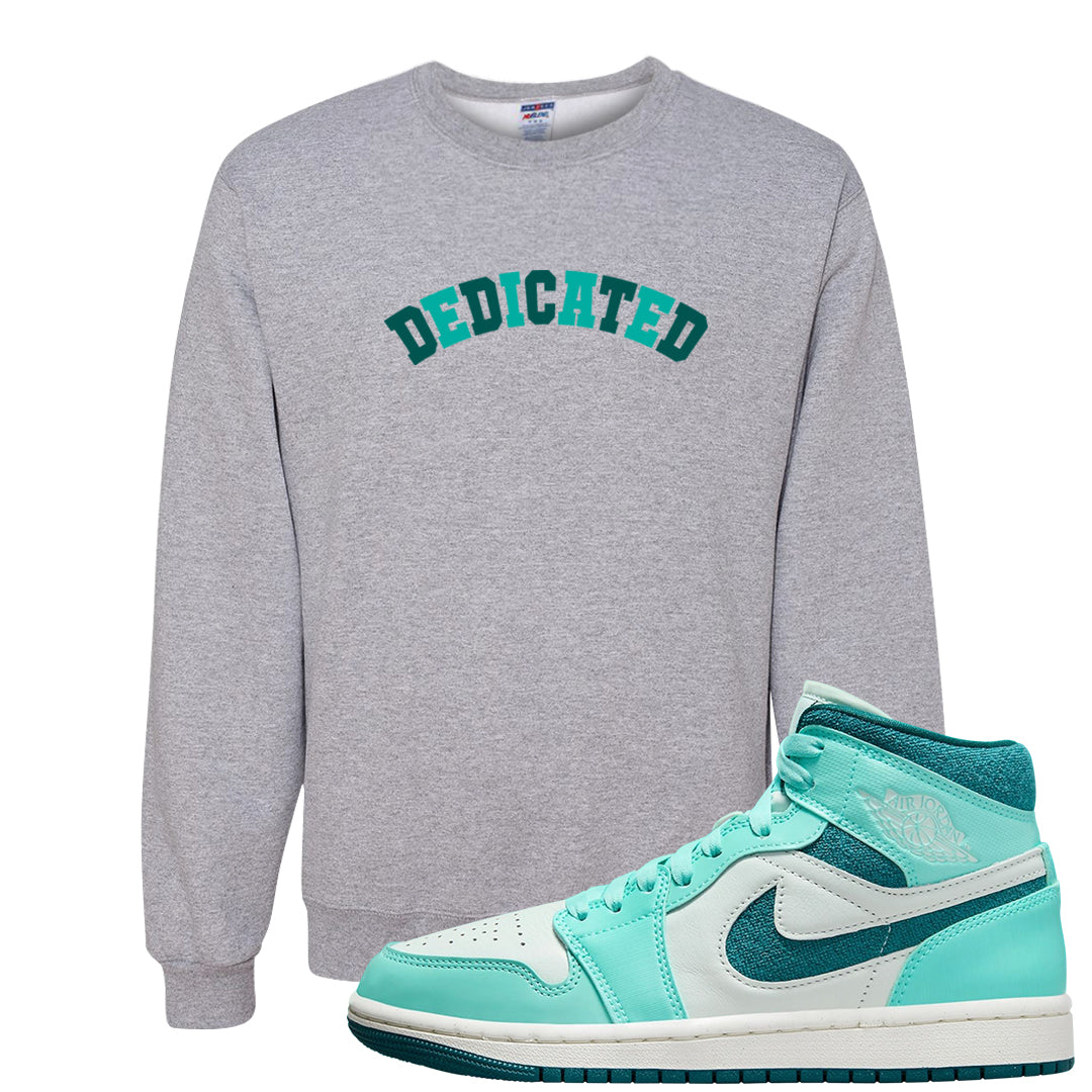 Chenille Teal Aqua Mid 1s Crewneck Sweatshirt | Dedicated, Ash