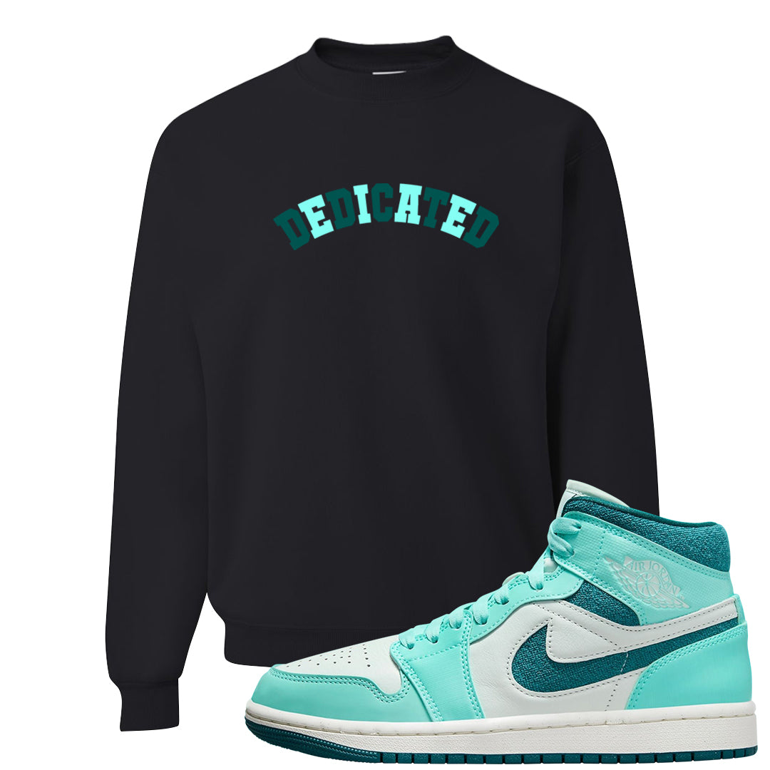 Chenille Teal Aqua Mid 1s Crewneck Sweatshirt | Dedicated, Black