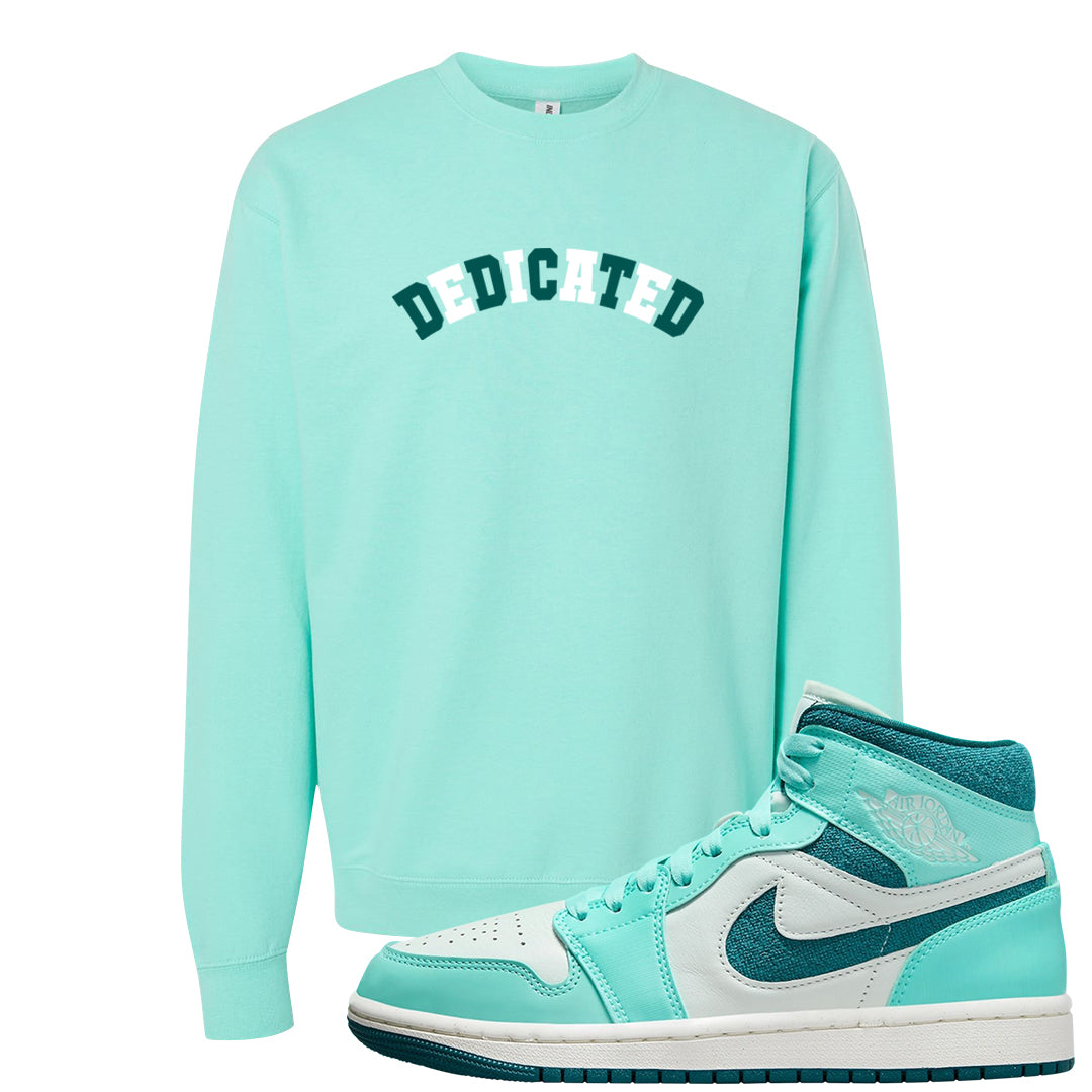 Chenille Teal Aqua Mid 1s Crewneck Sweatshirt | Dedicated, Mint