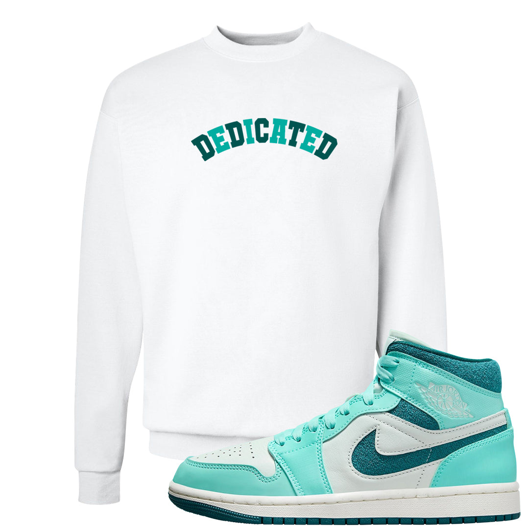 Chenille Teal Aqua Mid 1s Crewneck Sweatshirt | Dedicated, White