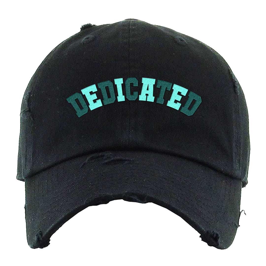 Chenille Teal Aqua Mid 1s Distressed Dad Hat | Dedicated, Black