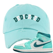 Chenille Teal Aqua Mid 1s Distressed Dad Hat | Dedicated, Mint