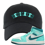 Chenille Teal Aqua Mid 1s Dad Hat | Dedicated, Black