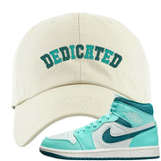 Chenille Teal Aqua Mid 1s Dad Hat | Dedicated, White