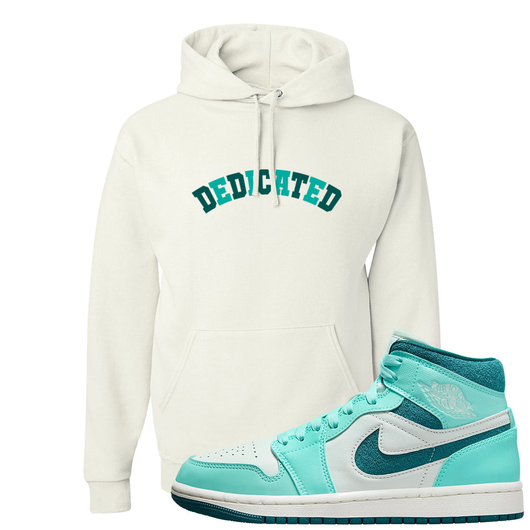 Chenille Teal Aqua Mid 1s Hoodie | Dedicated, White