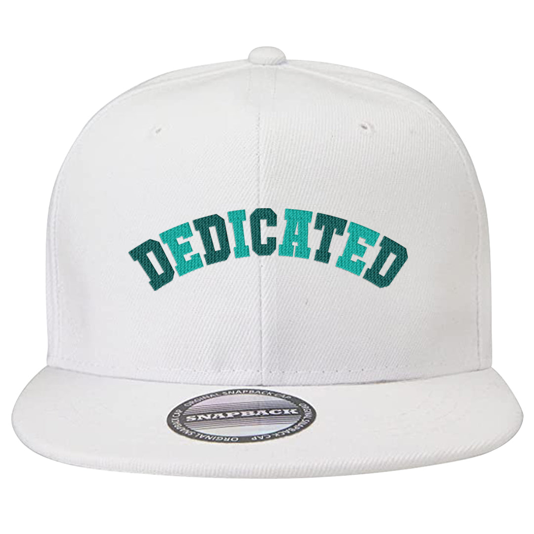 Chenille Teal Aqua Mid 1s Snapback Hat | Dedicated, White