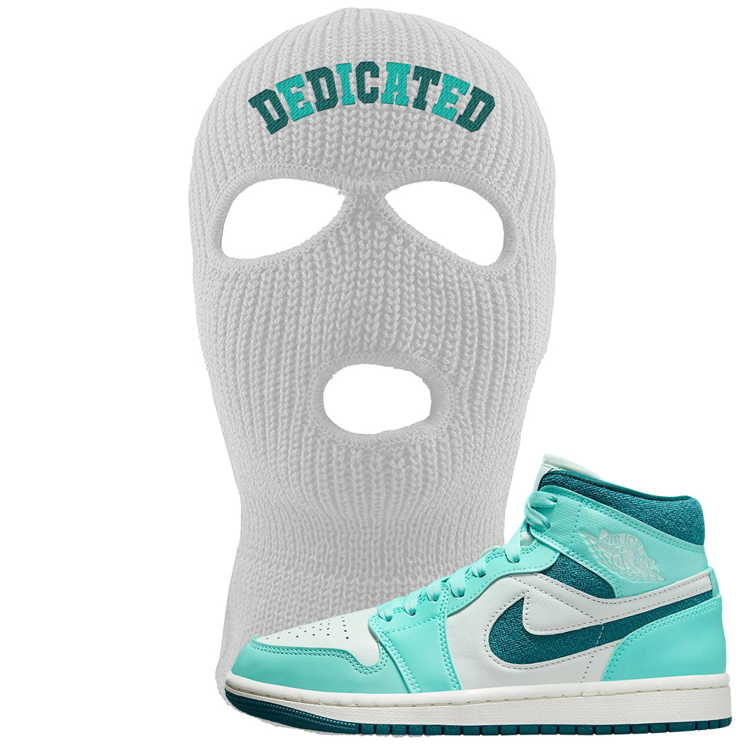 Chenille Teal Aqua Mid 1s Ski Mask | Dedicated, White