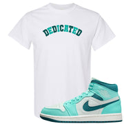 Chenille Teal Aqua Mid 1s T Shirt | Dedicated, White