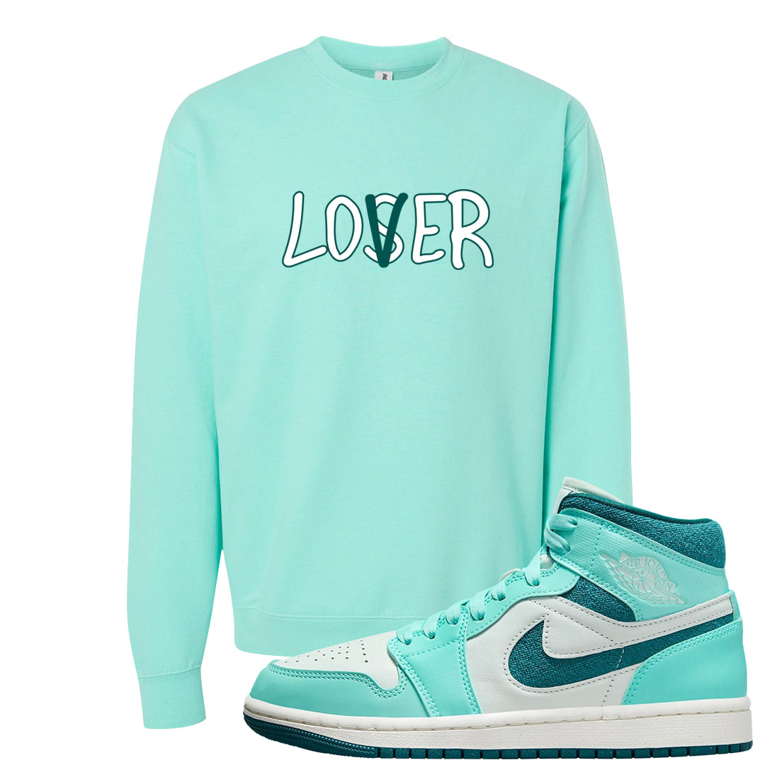 Chenille Teal Aqua Mid 1s Crewneck Sweatshirt | Lover, Mint