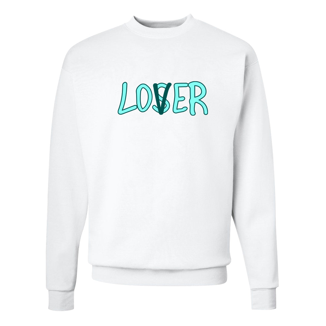 Chenille Teal Aqua Mid 1s Crewneck Sweatshirt | Lover, White