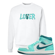 Chenille Teal Aqua Mid 1s Crewneck Sweatshirt | Lover, White