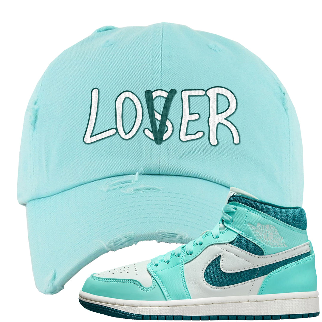 Chenille Teal Aqua Mid 1s Distressed Dad Hat | Lover, Mint