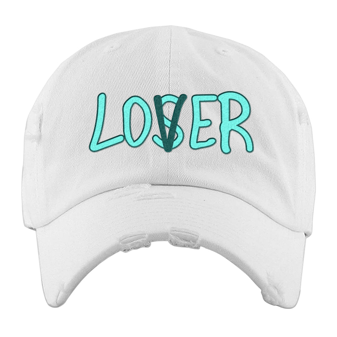 Chenille Teal Aqua Mid 1s Distressed Dad Hat | Lover, White
