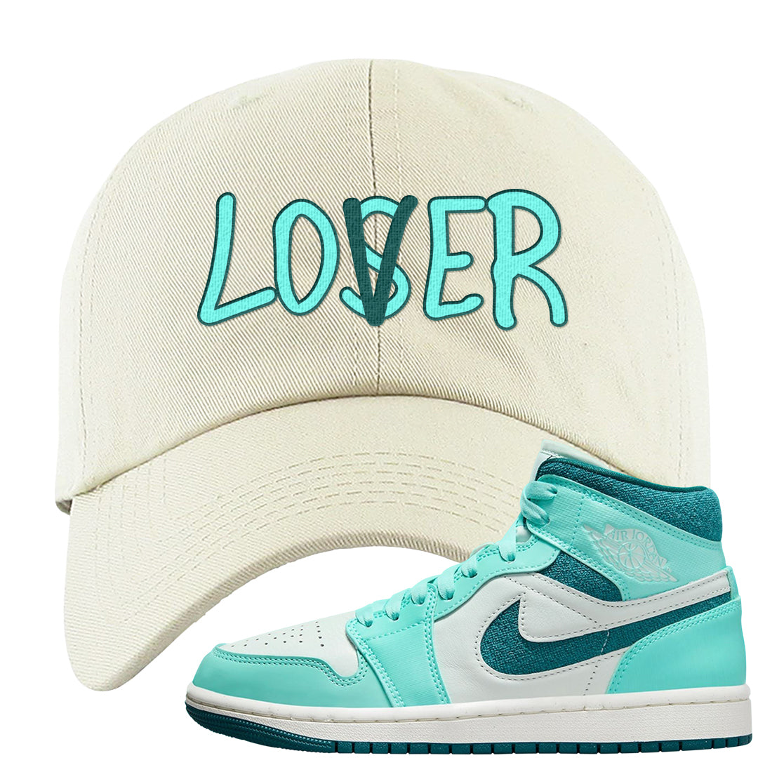 Chenille Teal Aqua Mid 1s Dad Hat | Lover, White