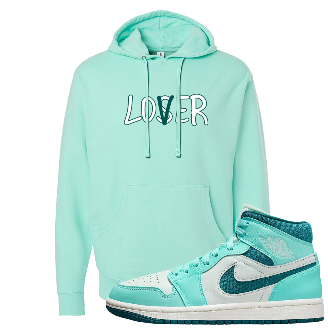 Chenille Teal Aqua Mid 1s Hoodie | Lover, Mint