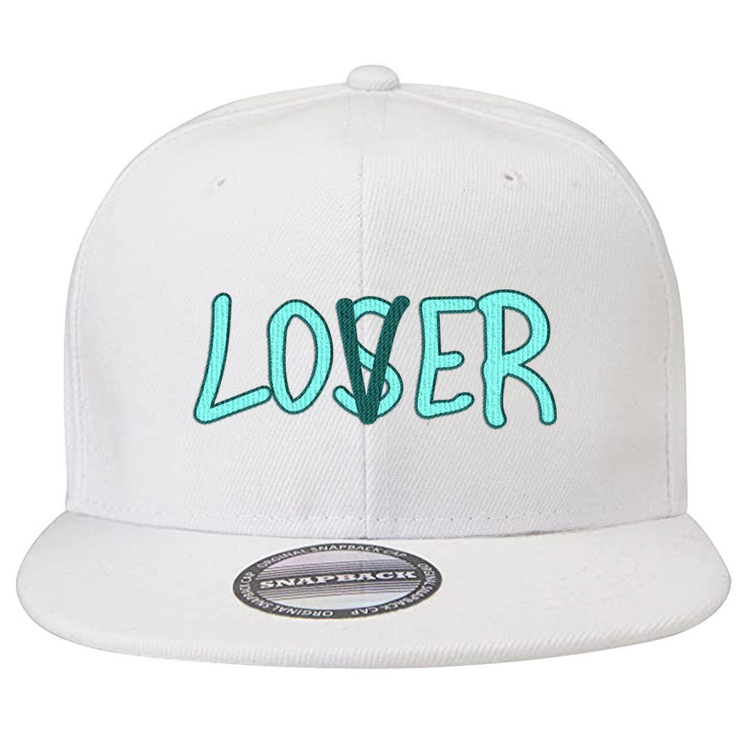 Chenille Teal Aqua Mid 1s Snapback Hat | Lover, White