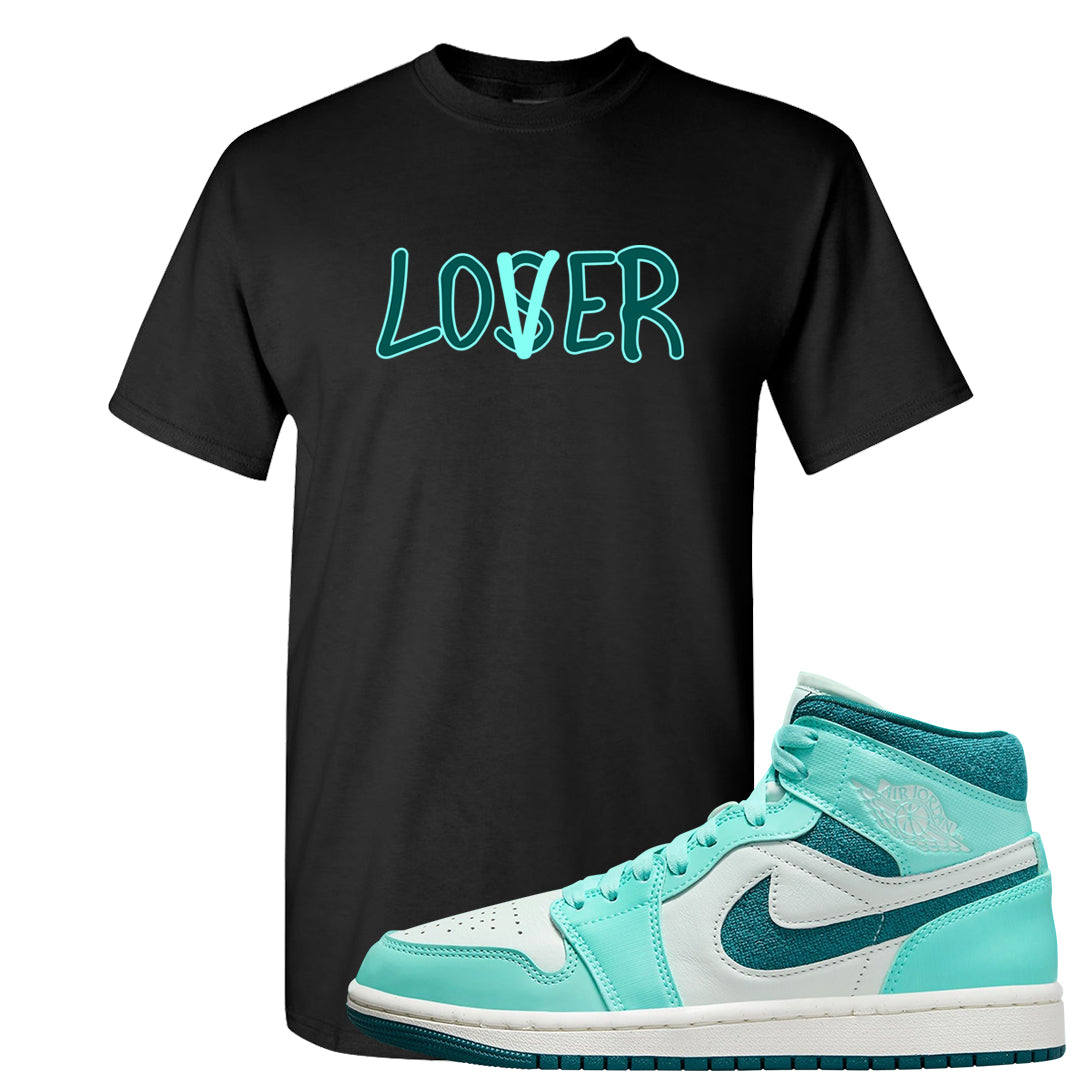 Chenille Teal Aqua Mid 1s T Shirt | Lover, Black