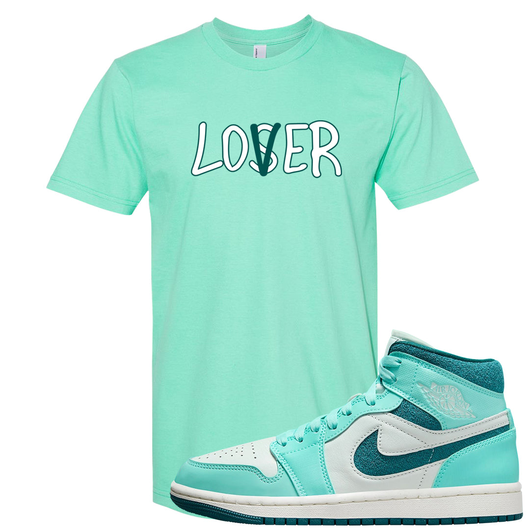 Chenille Teal Aqua Mid 1s T Shirt | Lover, Mint