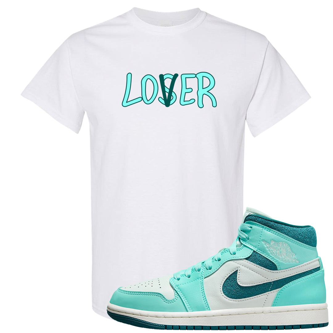 Chenille Teal Aqua Mid 1s T Shirt | Lover, White