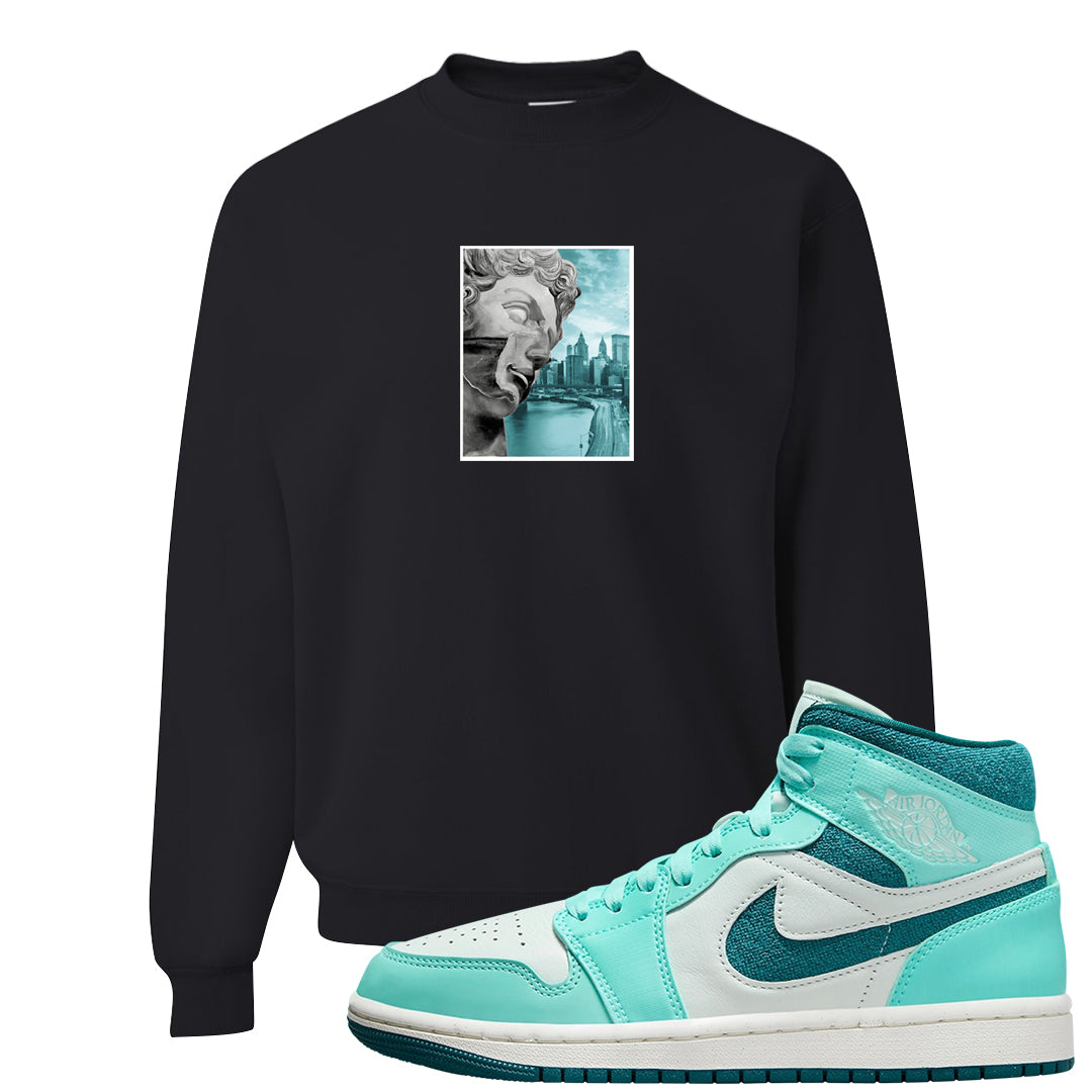 Chenille Teal Aqua Mid 1s Crewneck Sweatshirt | Miguel, Black