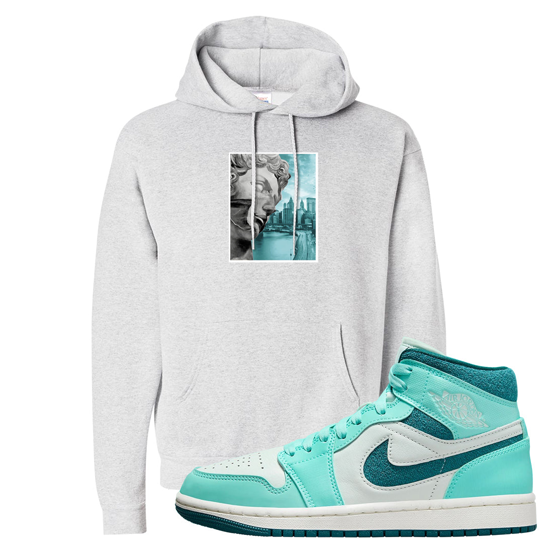 Chenille Teal Aqua Mid 1s Hoodie | Miguel, Ash