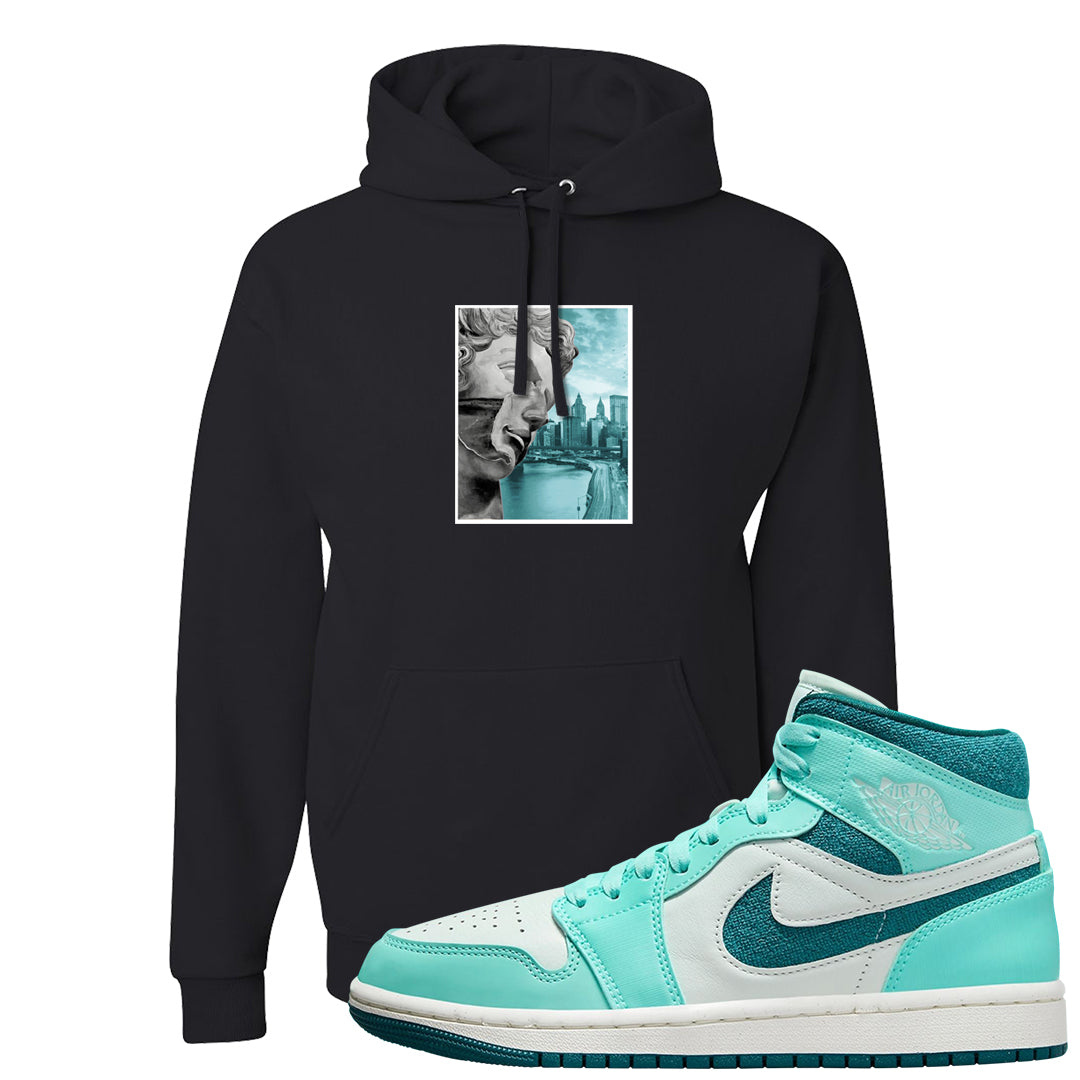 Chenille Teal Aqua Mid 1s Hoodie | Miguel, Black