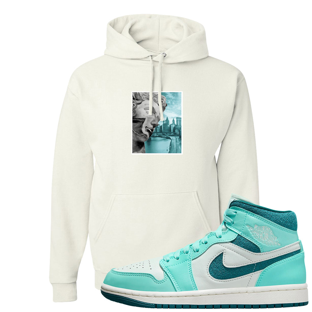 Chenille Teal Aqua Mid 1s Hoodie | Miguel, White