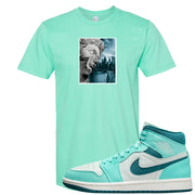 Chenille Teal Aqua Mid 1s T Shirt | Miguel, Mint