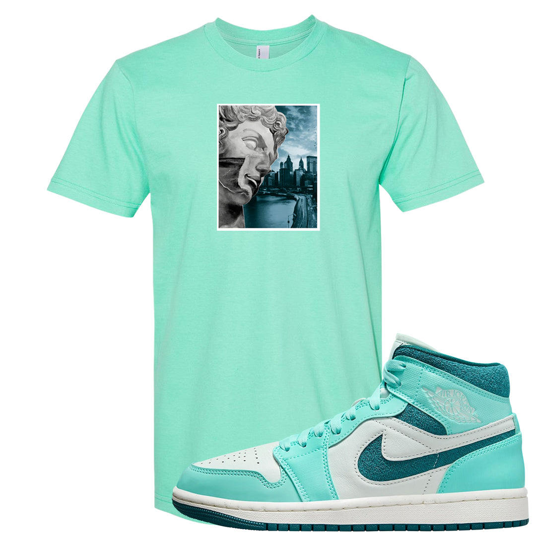 Chenille Teal Aqua Mid 1s T Shirt | Miguel, Mint