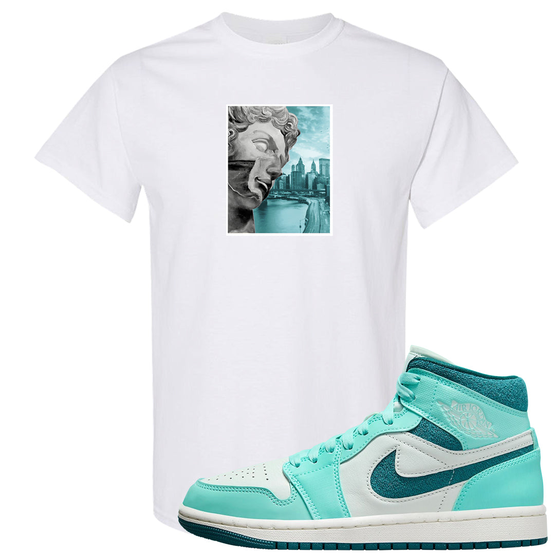 Chenille Teal Aqua Mid 1s T Shirt | Miguel, White