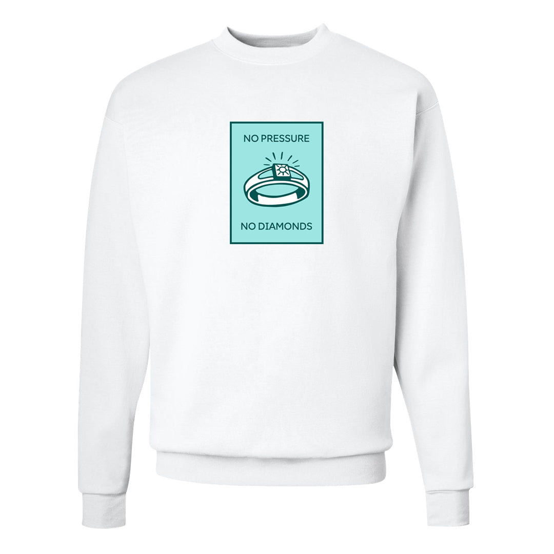 Chenille Teal Aqua Mid 1s Crewneck Sweatshirt | No Pressure No Diamond, White