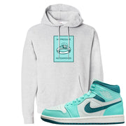 Chenille Teal Aqua Mid 1s Hoodie | No Pressure No Diamond, Ash