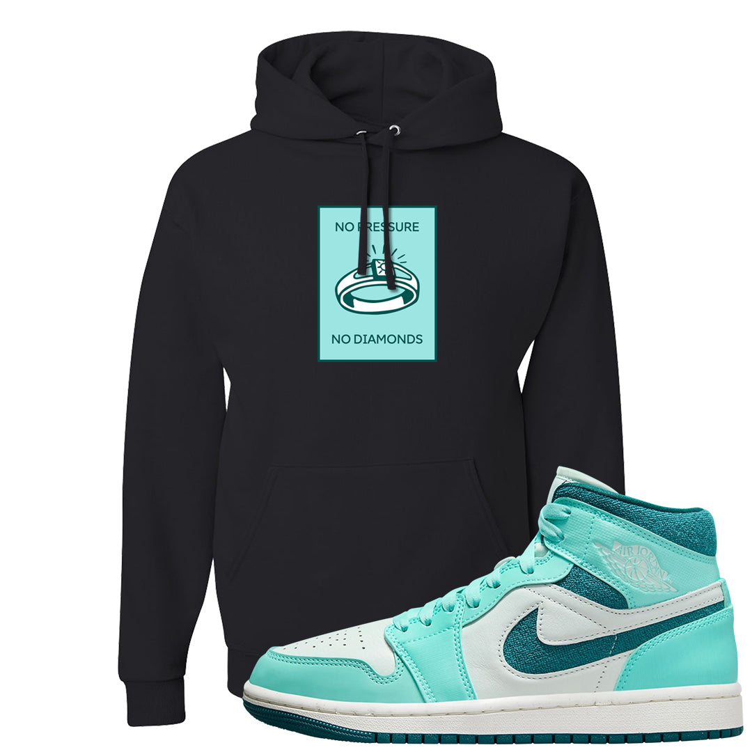 Chenille Teal Aqua Mid 1s Hoodie | No Pressure No Diamond, Black