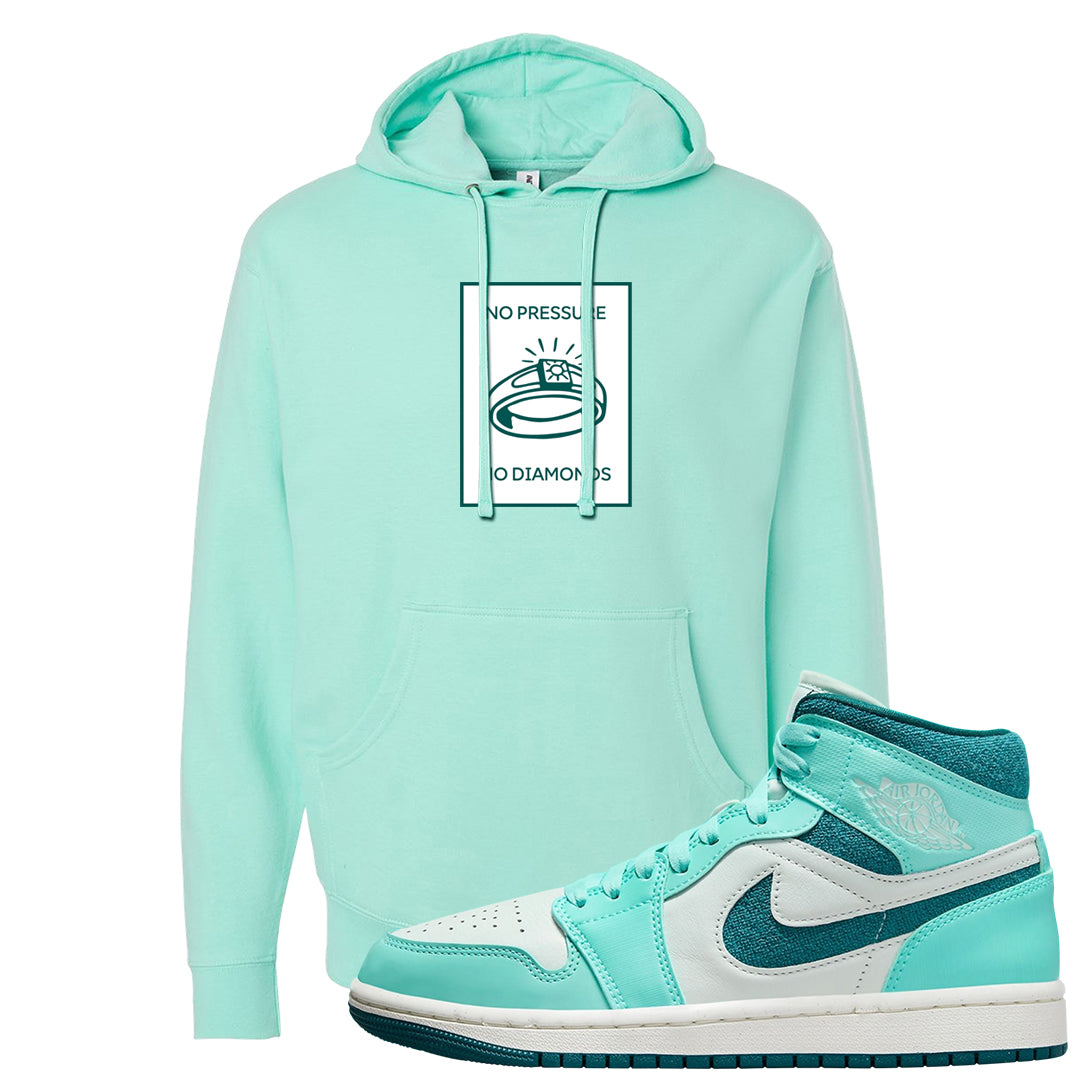 Chenille Teal Aqua Mid 1s Hoodie | No Pressure No Diamond, Mint