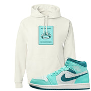 Chenille Teal Aqua Mid 1s Hoodie | No Pressure No Diamond, White